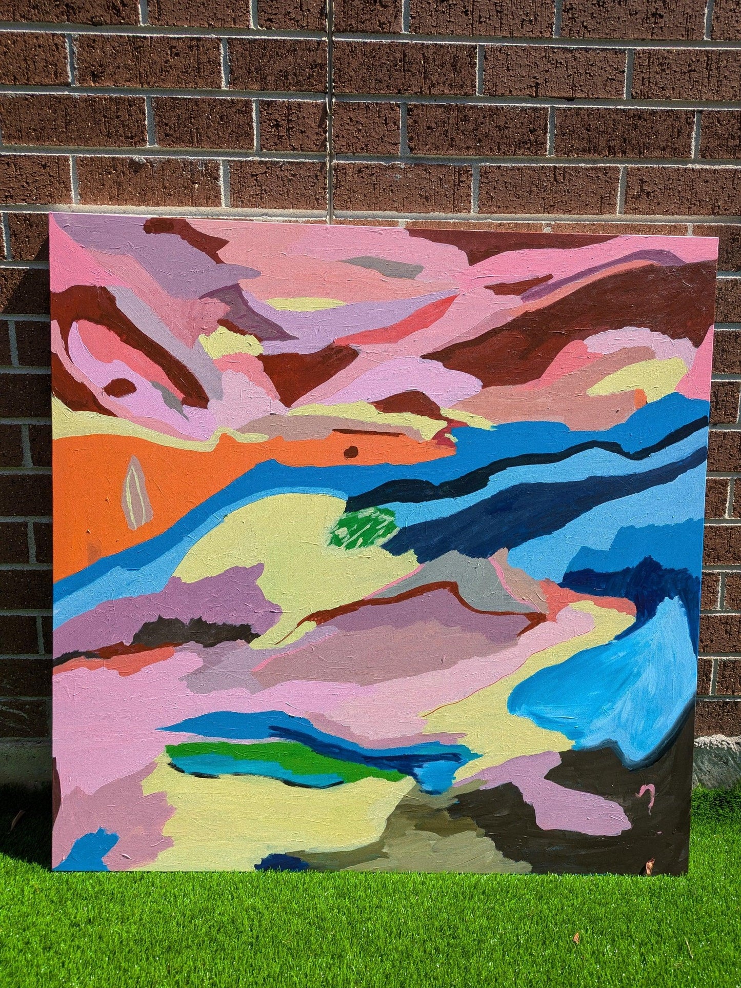 Ethereal Horizons – original abstract landscape in acrylic, 107 × 107 cm, dreamlike colour interplay on stretched canvas