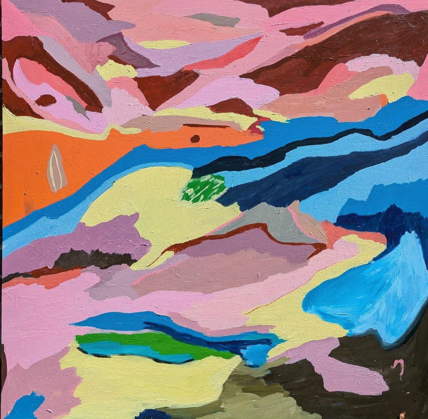 Ethereal Horizons – original abstract landscape in acrylic, 107 × 107 cm, dreamlike colour interplay on stretched canvas