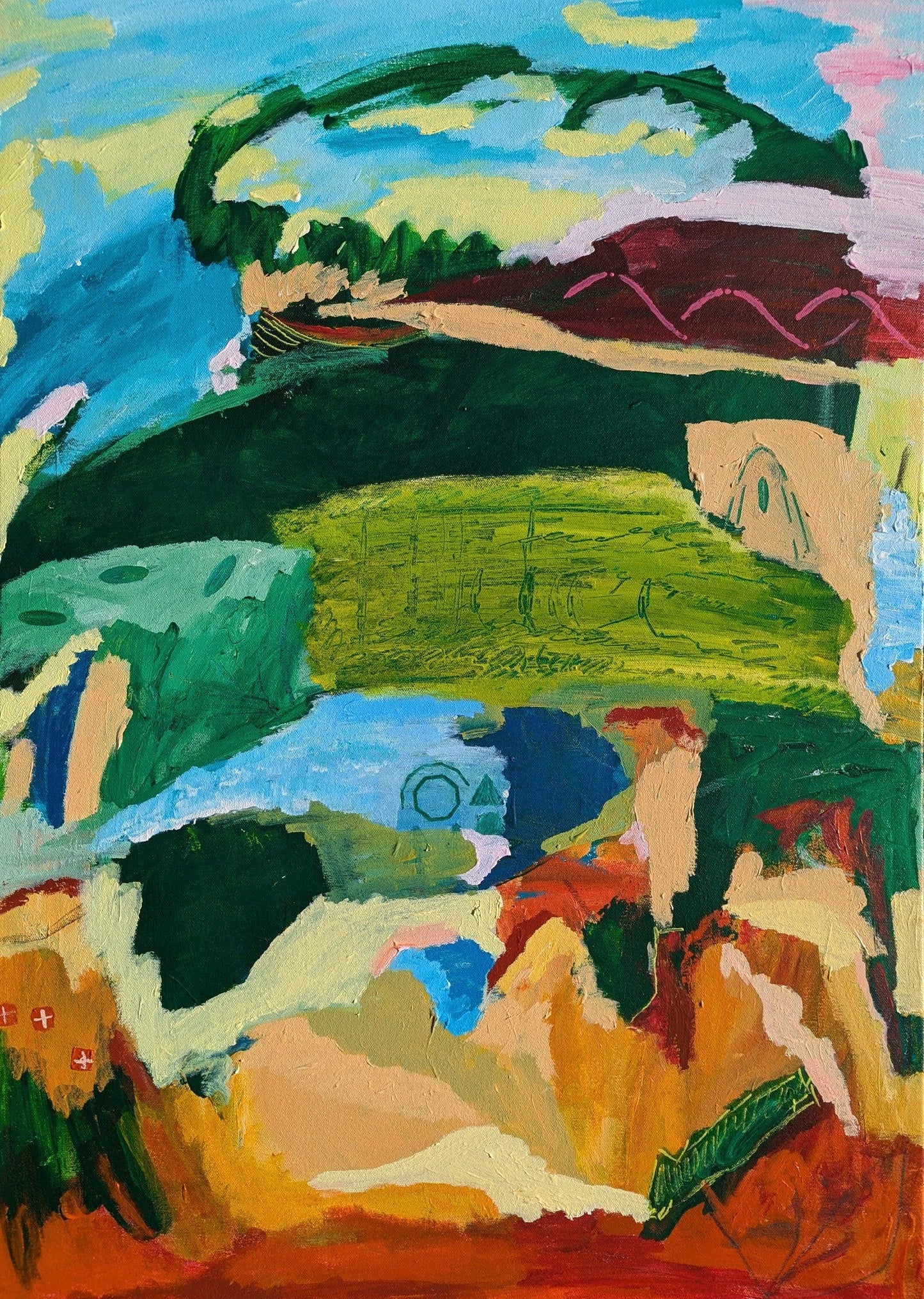 “The Land Remembers” Original Abstract Landscape painting by Alpana Rai