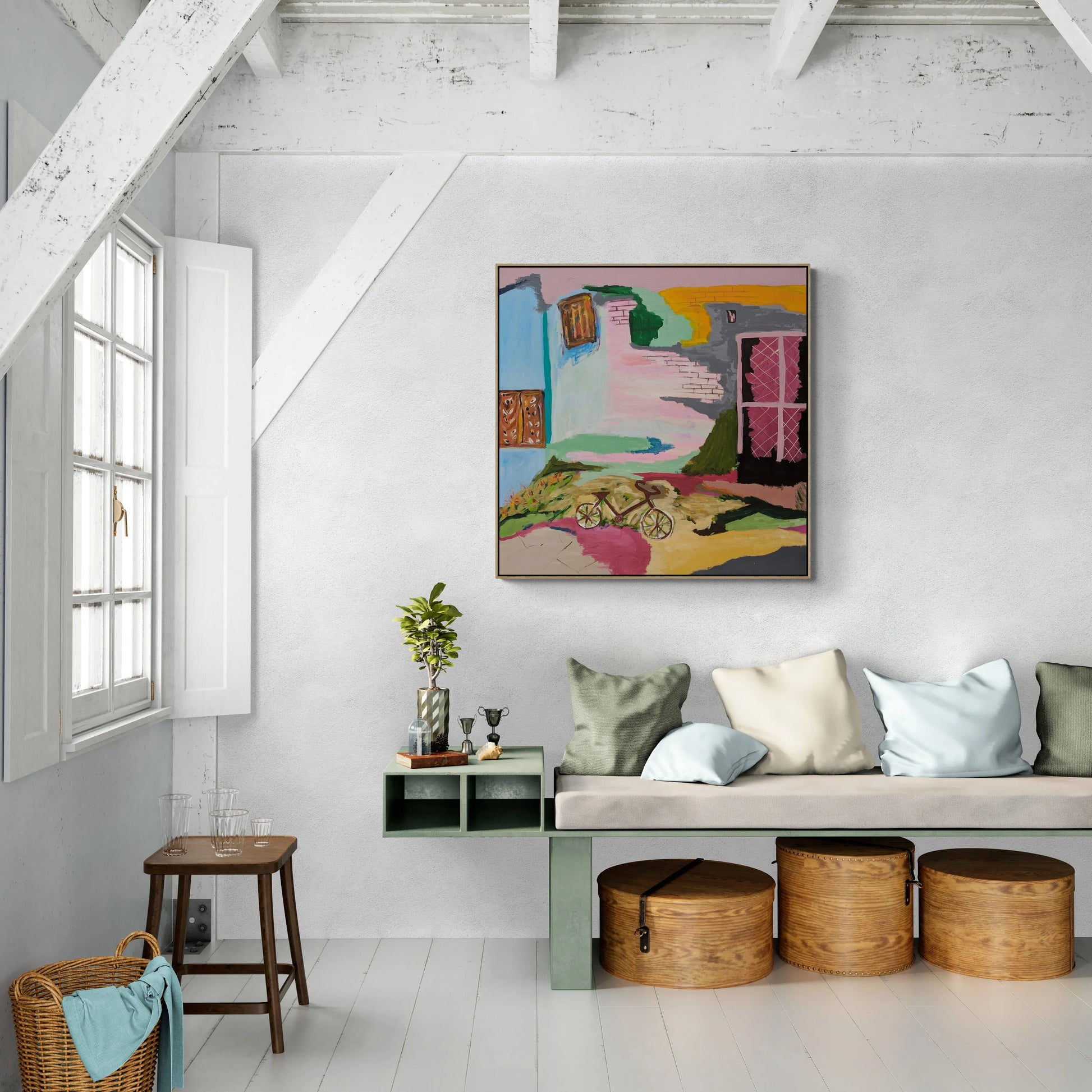 Cycles of Memory – 100 × 100 cm acrylic abstract landscape by Alpana Rai, Insitu