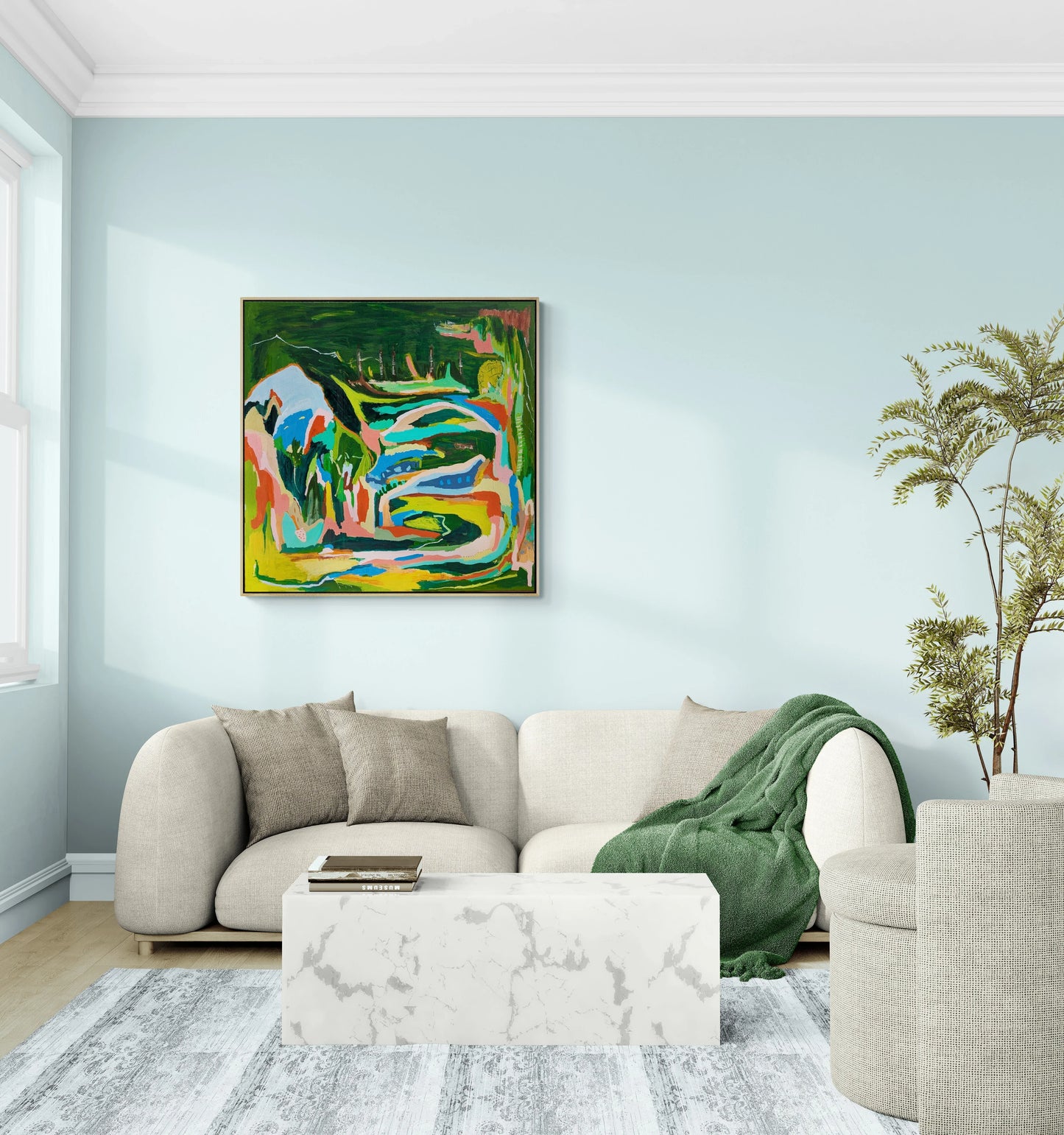 Echoes of the Land mixed media abstract painting by Alpana Rai, framed in Tasmanian Oak, inspired by Australian landscapes