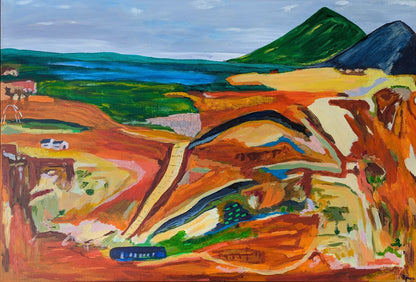 "Tracks Through the Ochre Plains" Original Abstract Landscape
