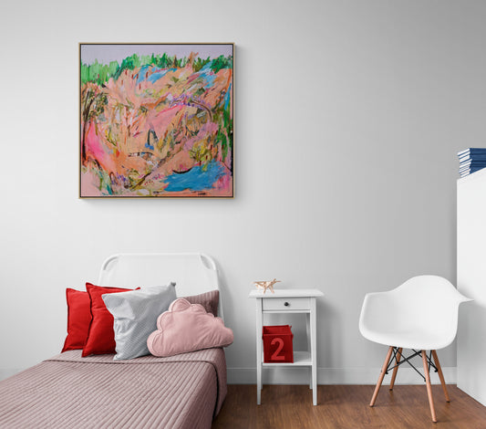 Pink And Peach Abstract Landscape look beautiful in Bedroom interior