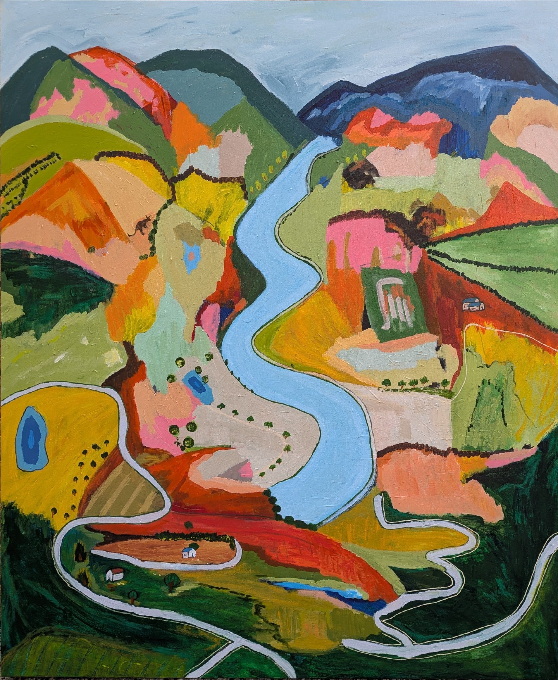 Original acrylic abstract landscape painting on canvas by Alpana Rai in earthy tones inspired by Australian outback