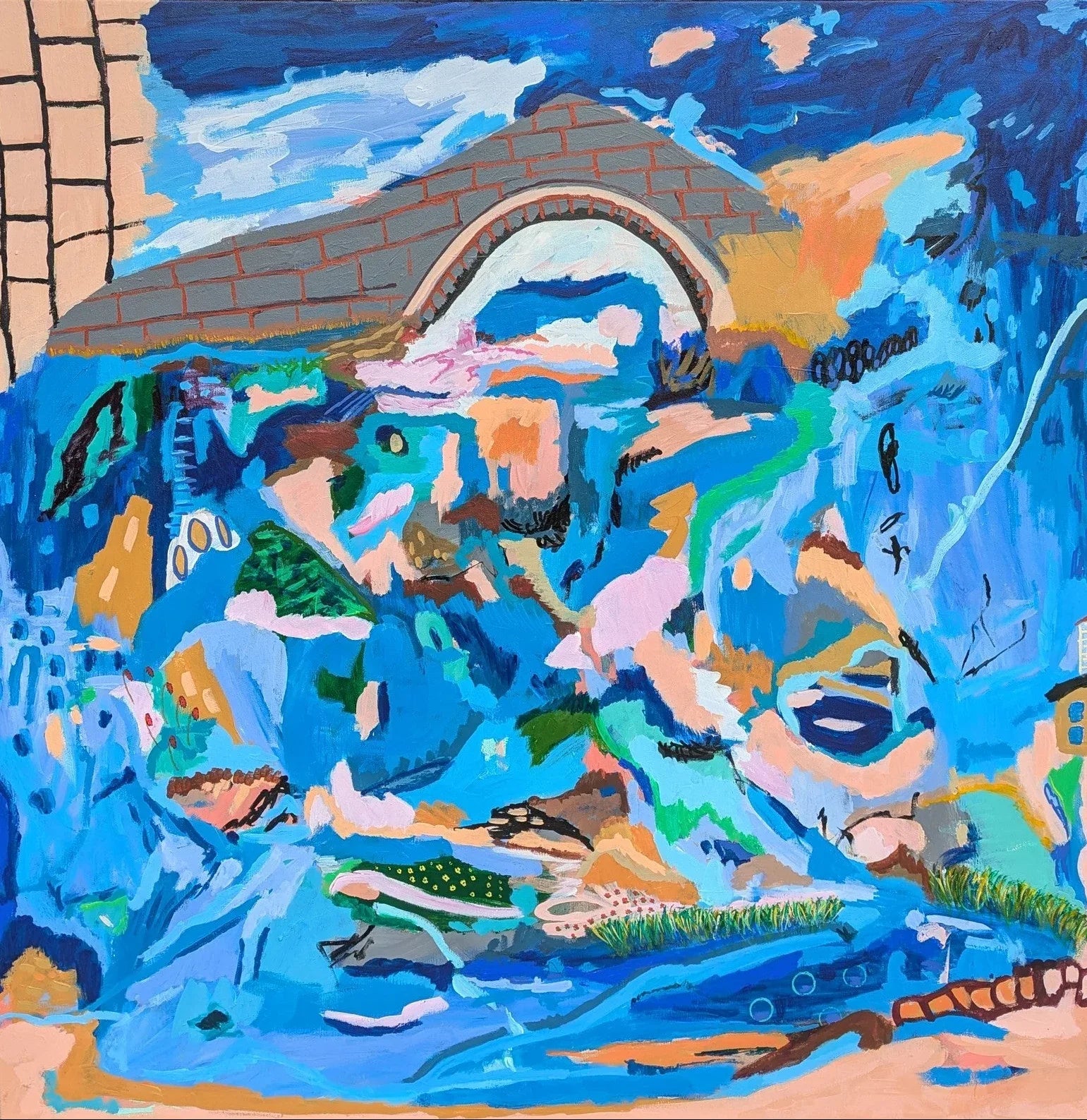 " Living Near Water 2 " Original Abstract Landscape By Alpana Rai - Alpana Rai Arts
