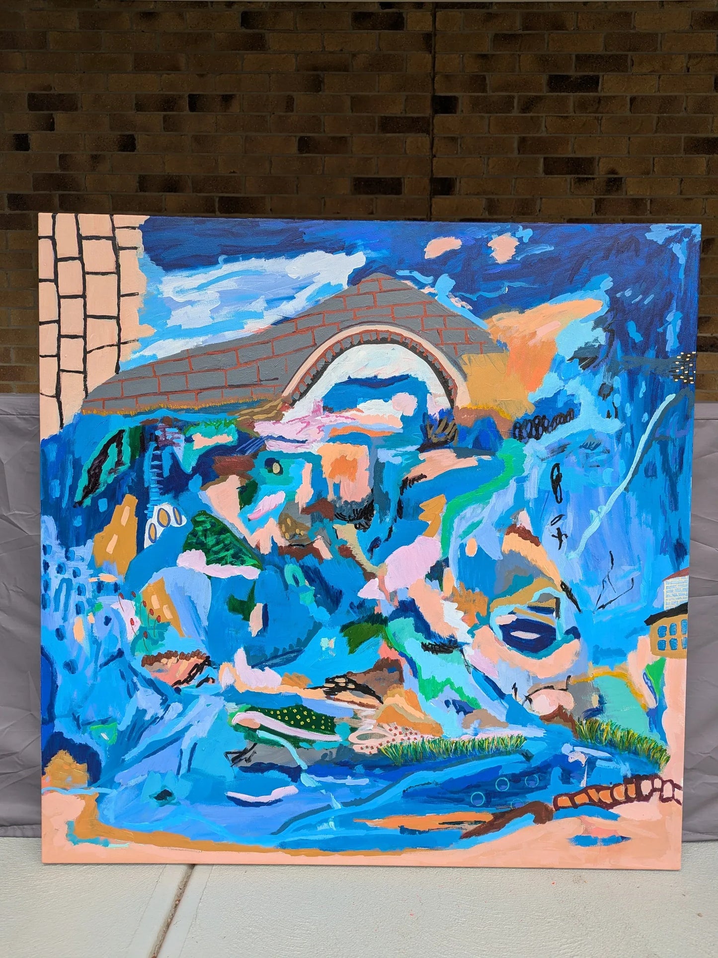 " Living Near Water 2 " Original Abstract Landscape By Alpana Rai - Alpana Rai Arts