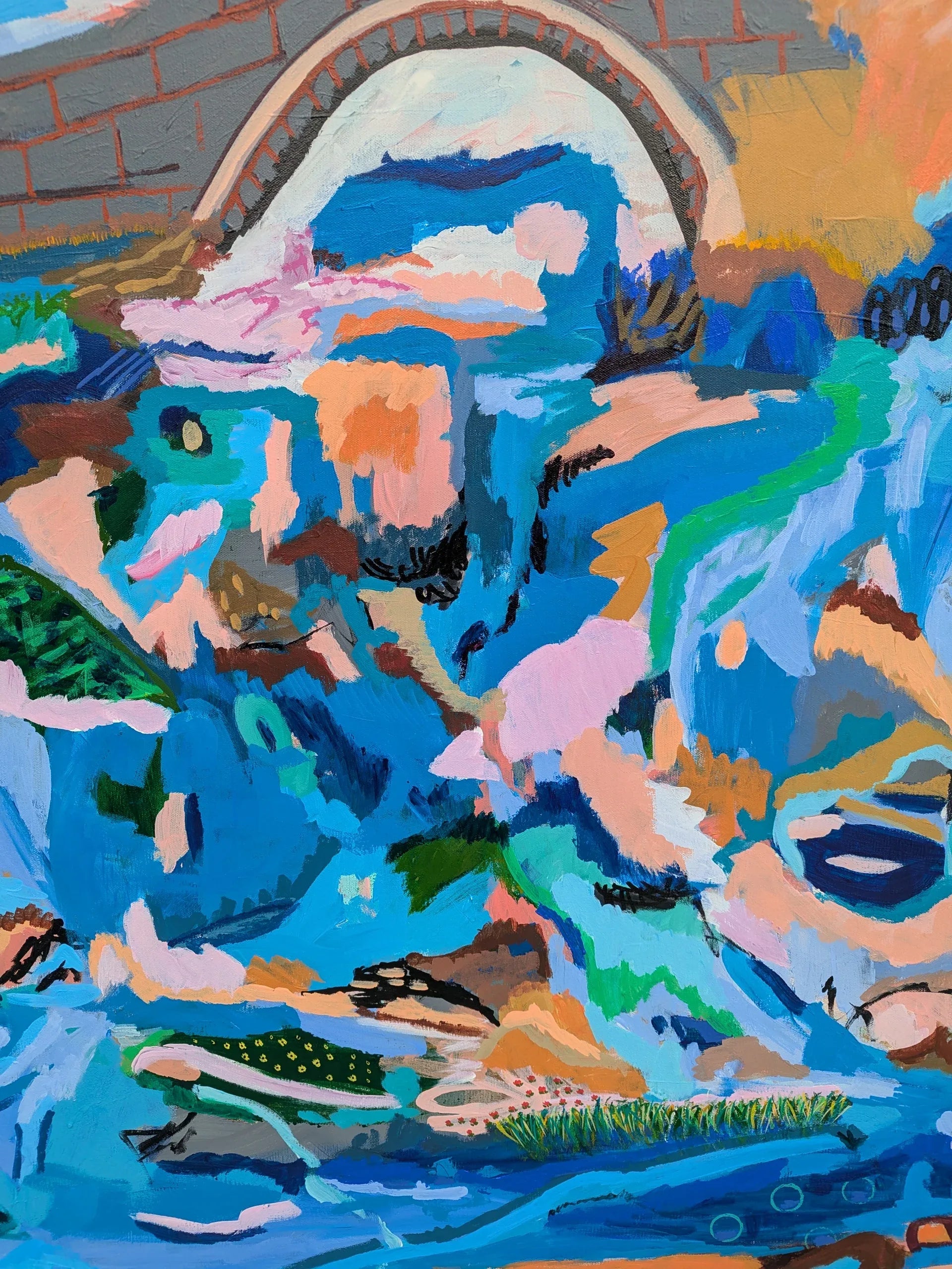 " Living Near Water 2 " Original Abstract Landscape By Alpana Rai - Alpana Rai Arts