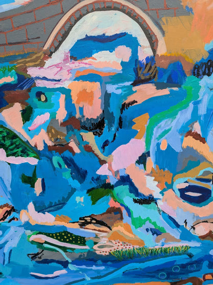 " Living Near Water 2 " Original Abstract Landscape By Alpana Rai - Alpana Rai Arts