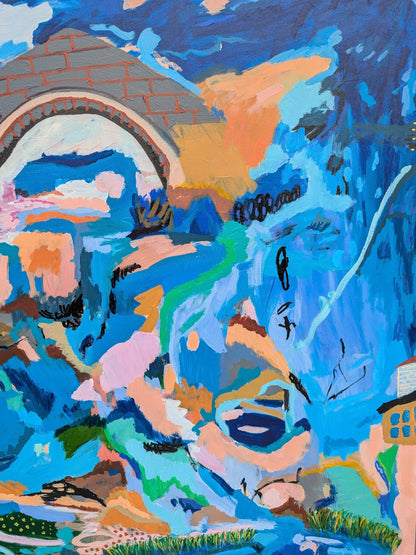" Living Near Water 2 " Original Abstract Landscape By Alpana Rai - Alpana Rai Arts