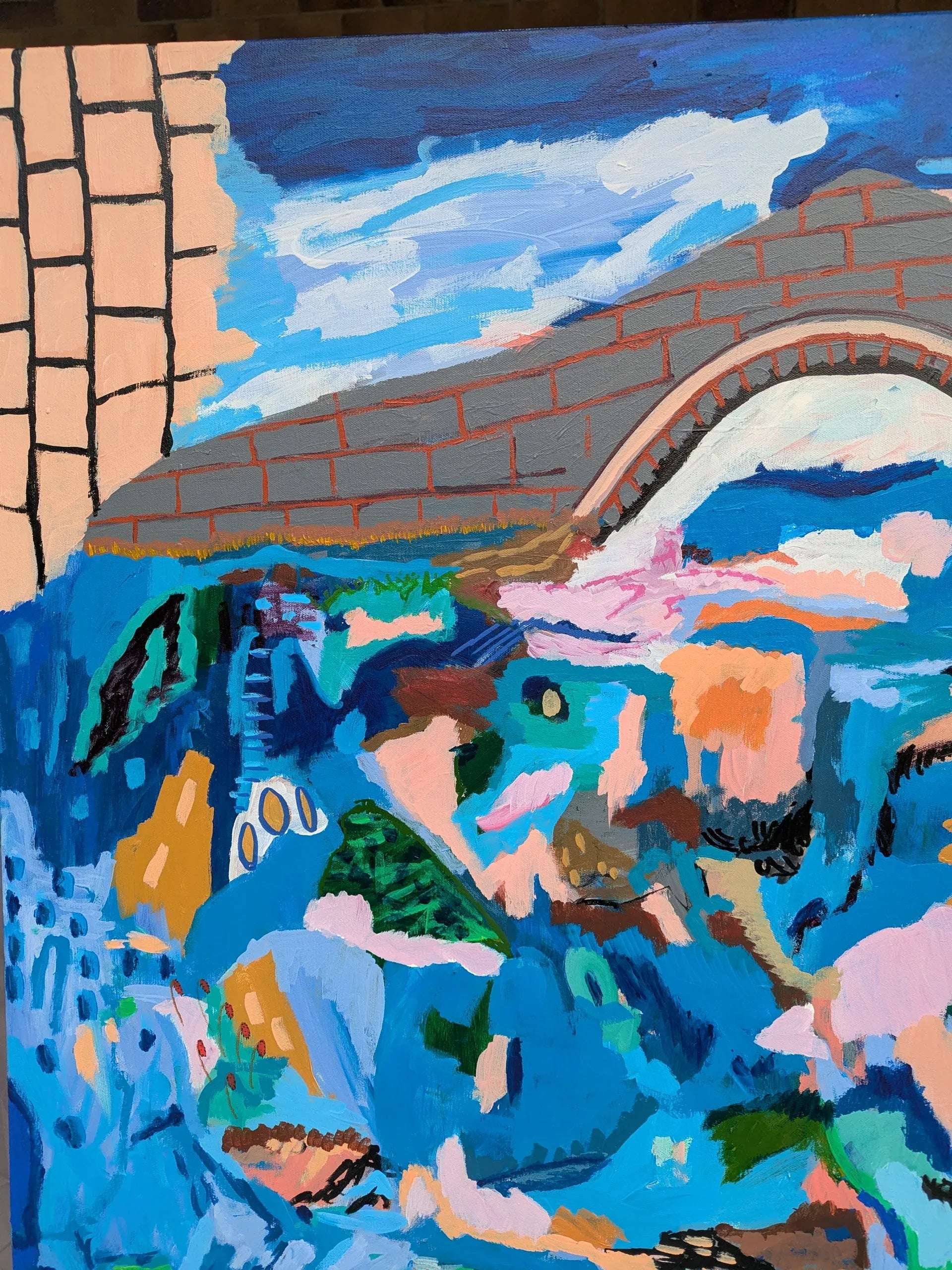 " Living Near Water 2 " Original Abstract Landscape By Alpana Rai - Alpana Rai Arts