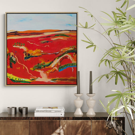Abstract landscape painting The Land Breathes with vibrant earth tones and expressive brushstrokes by Alpana Rai