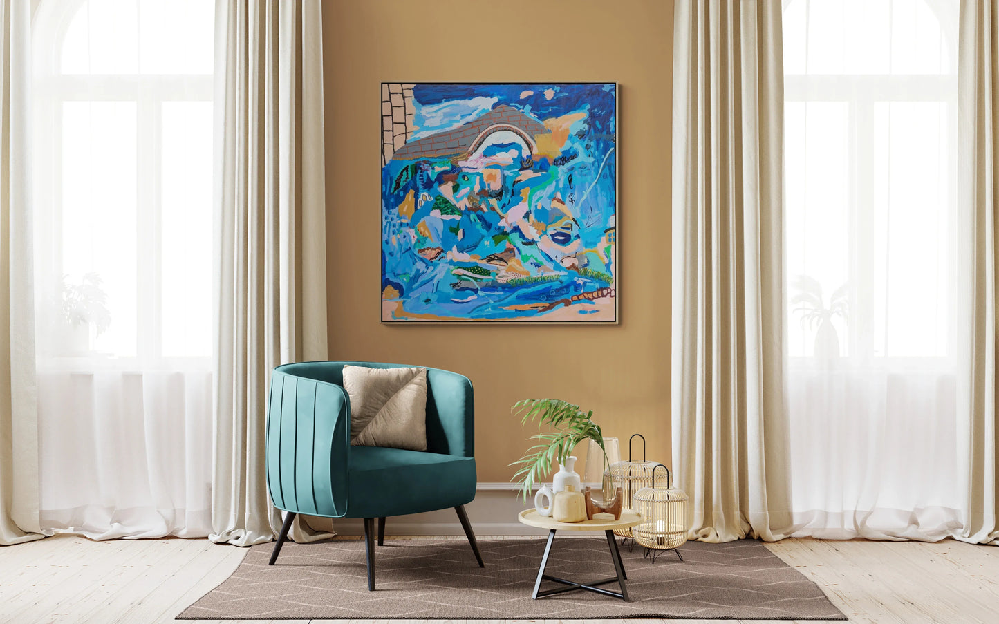 " Living Near Water 2 " Original Abstract Landscape By Alpana Rai - Alpana Rai Arts
