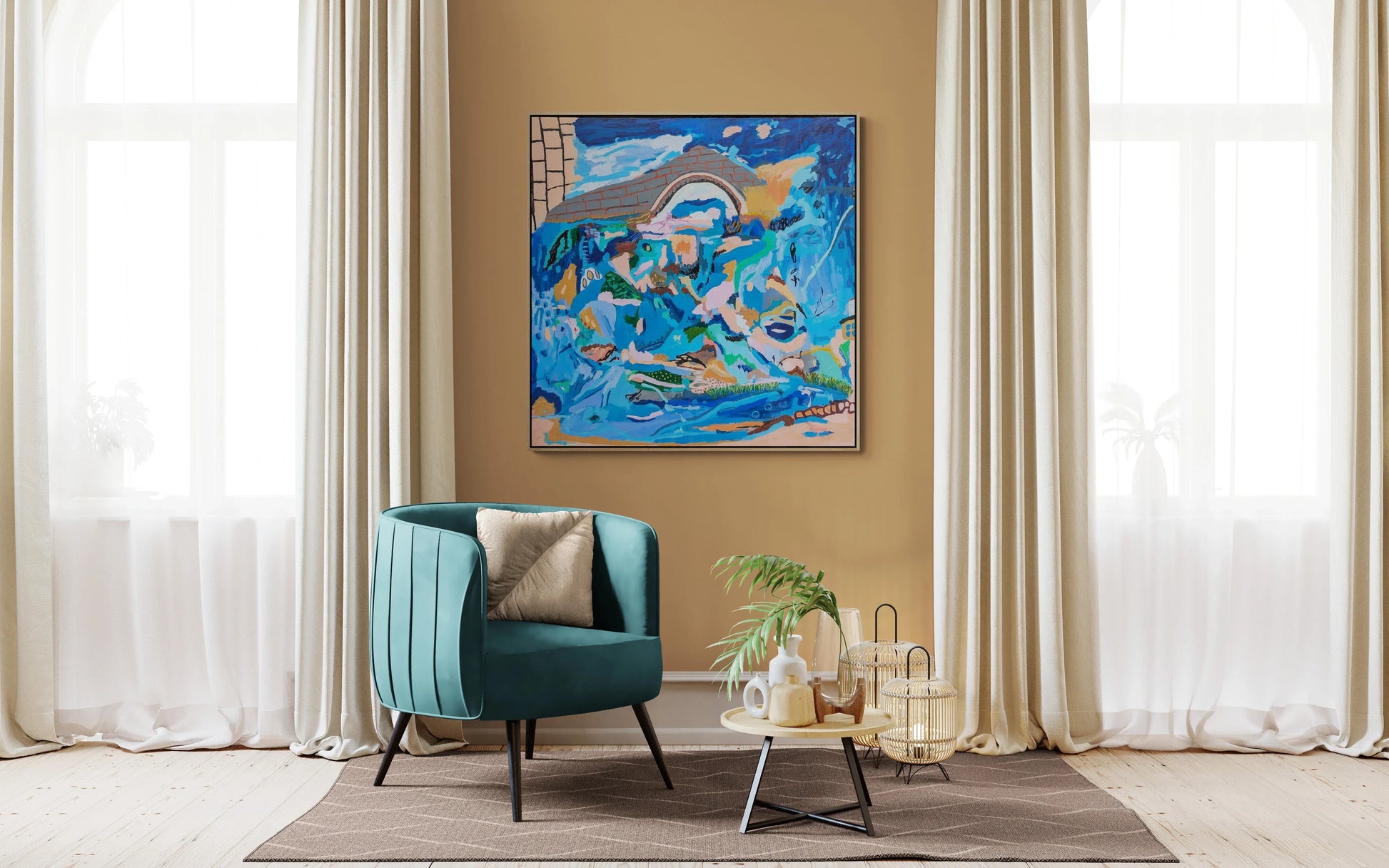 " Living Near Water 2 " Original Abstract Landscape By Alpana Rai - Alpana Rai Arts