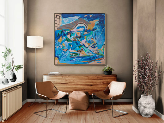 " Living Near Water 2 " Original Abstract Landscape By Alpana Rai - Alpana Rai Arts