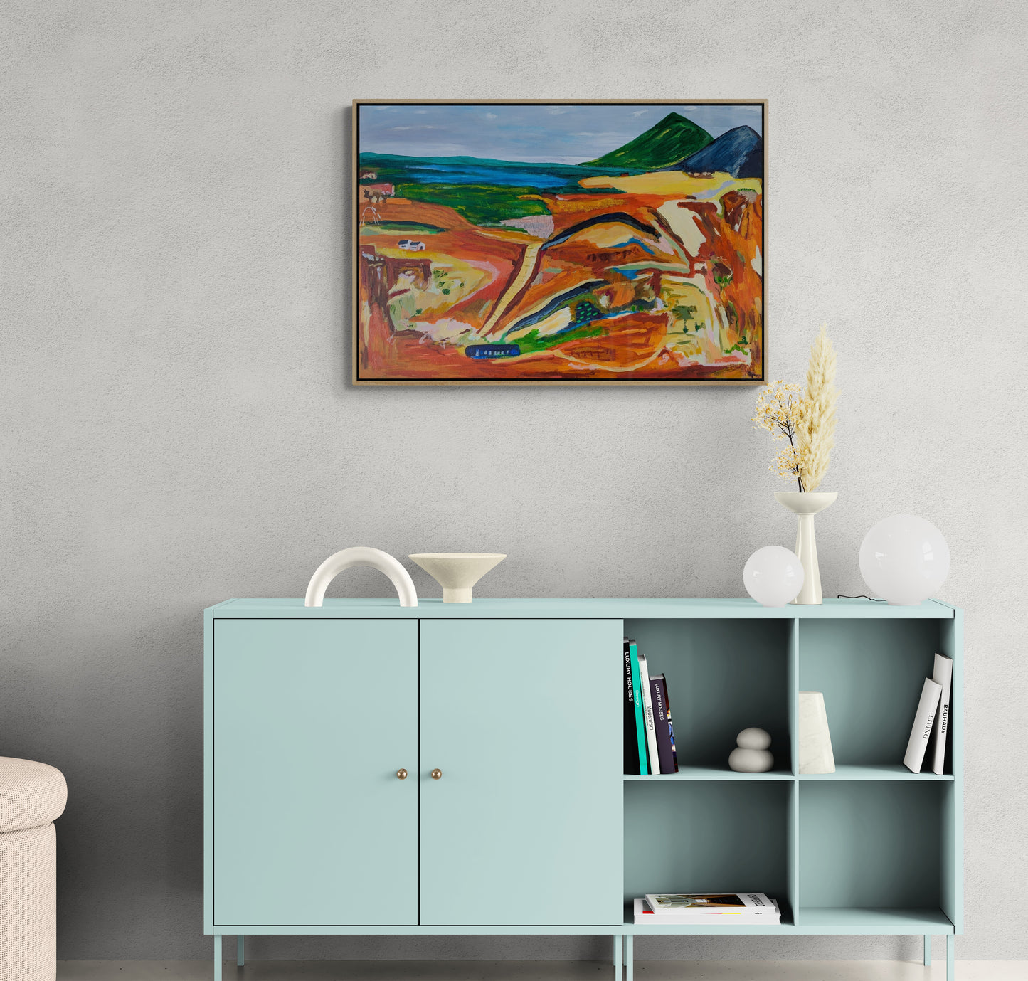 "Tracks Through the Ochre Plains" Original Abstract Landscape
