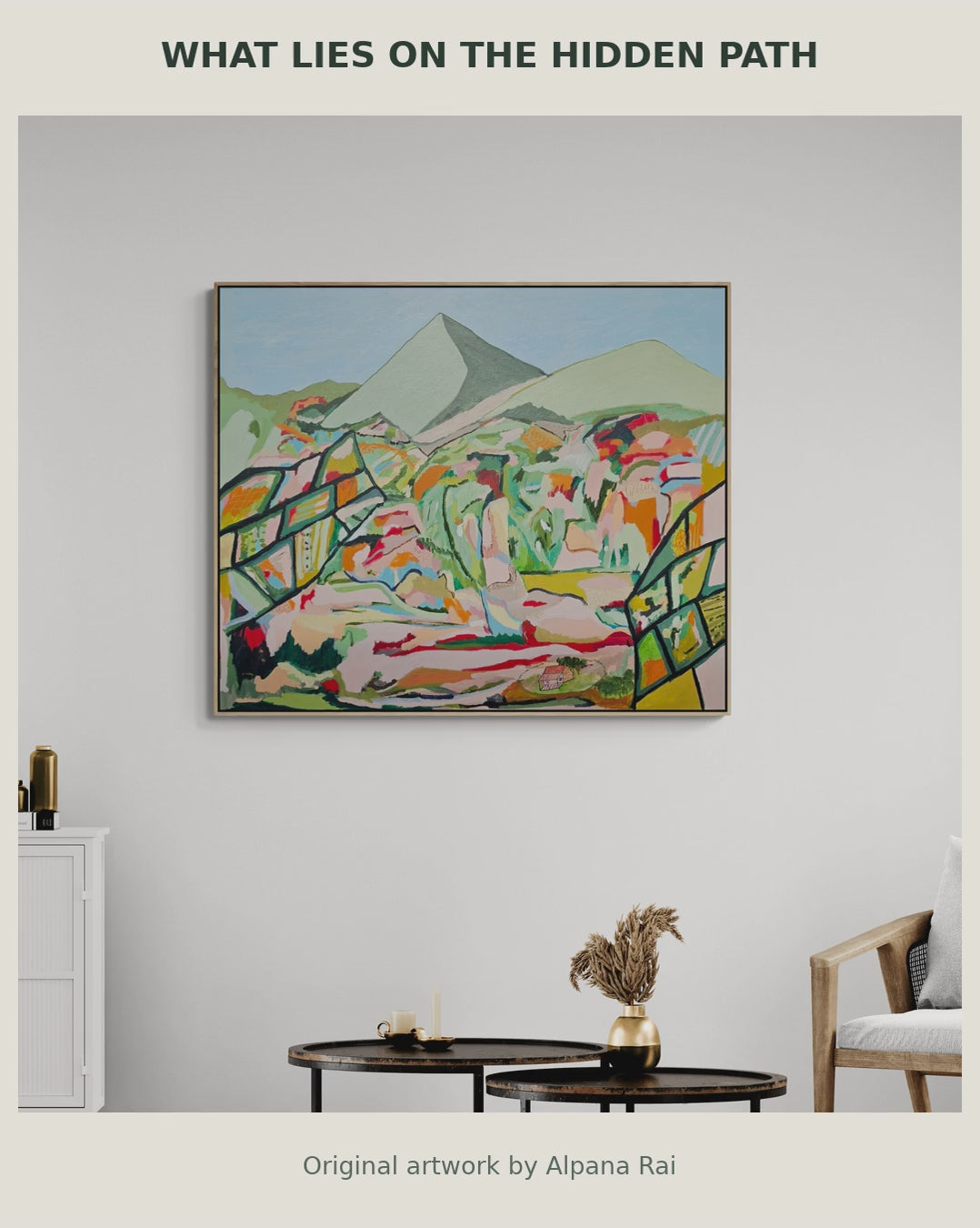Video of What Lies on the Hidden Path, a framed 120 × 100 cm abstract landscape painting by Alpana Rai
